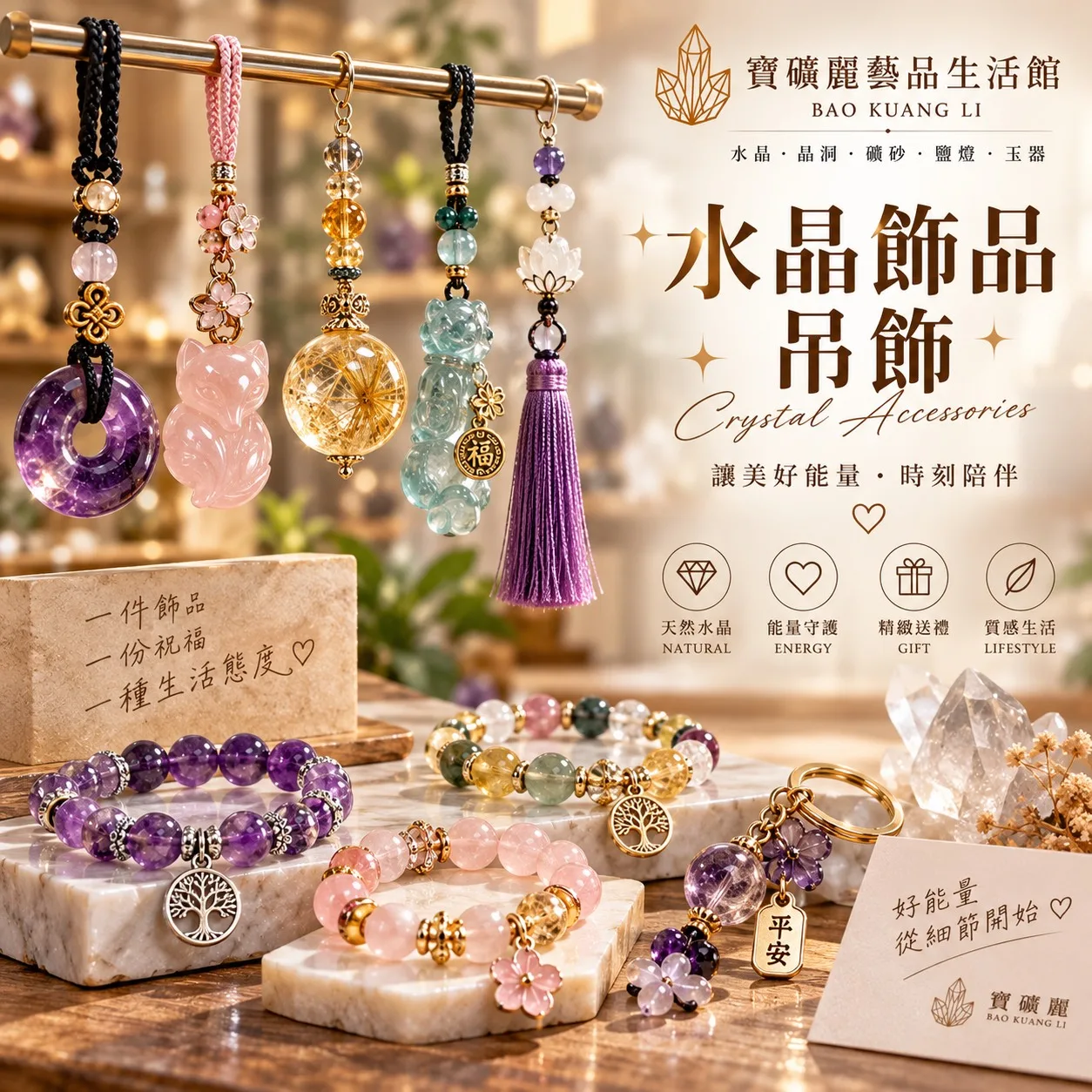 寶礦麗水晶飾品吊飾示意圖